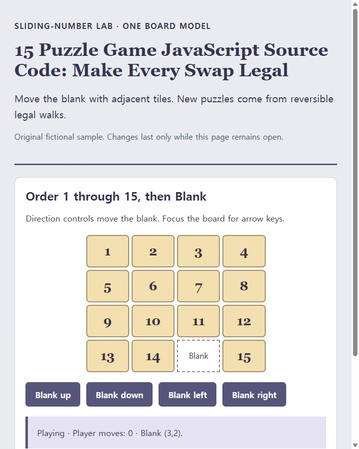 15 Puzzle Game JavaScript Source Code: Make Every Swap Legal