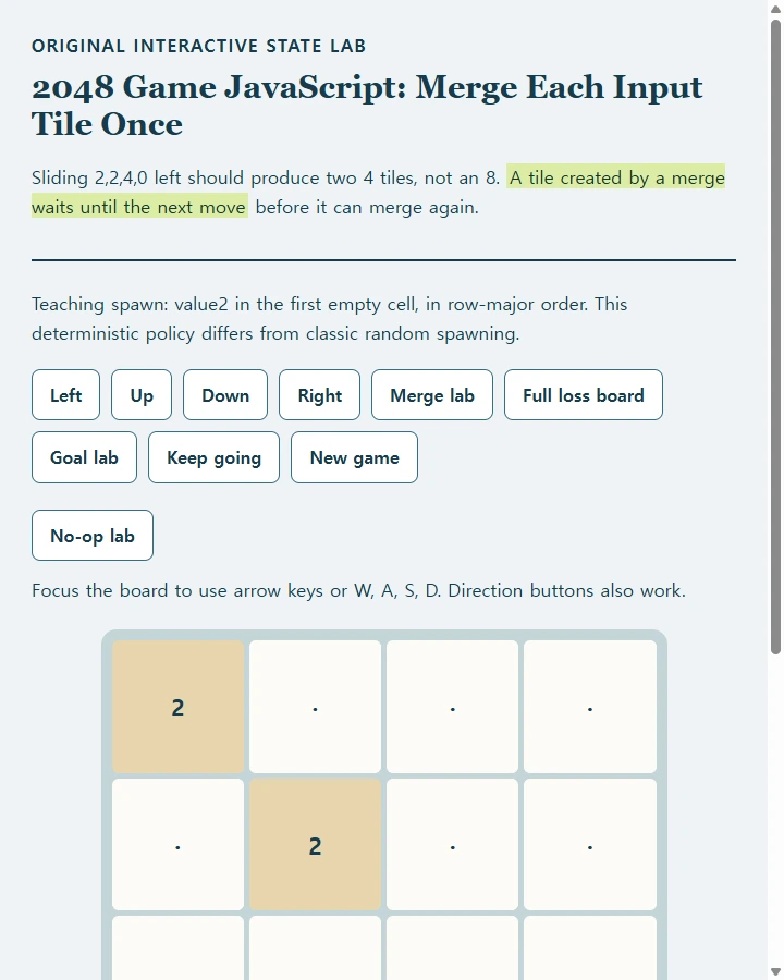2048 Game JavaScript: Merge Each Input Tile Once