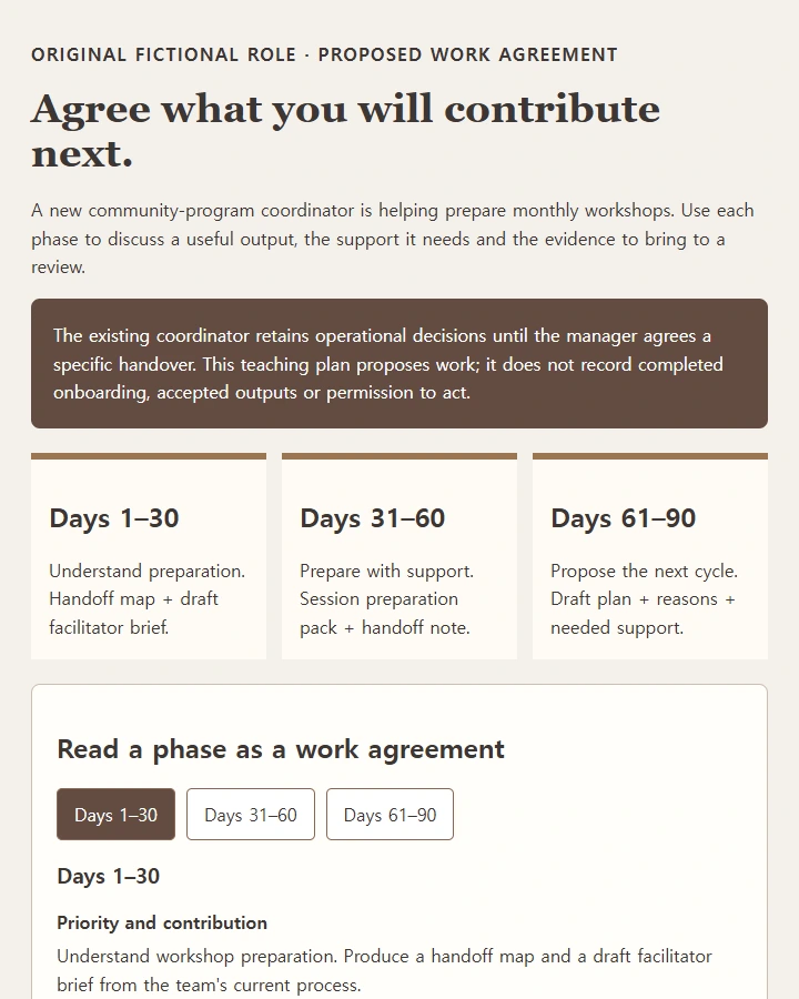 A fictional program coordinator's three-phase plan and a revised second phase after manager feedback