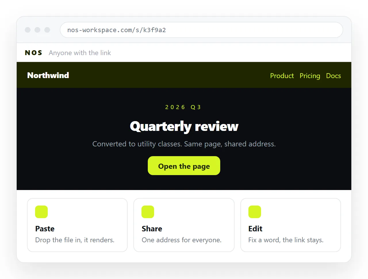 The converted page open from a shared address, styling intact.