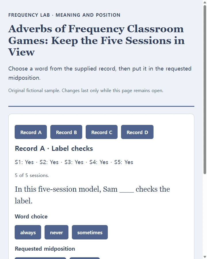Adverbs of Frequency Classroom Games: Keep the Five Sessions in View