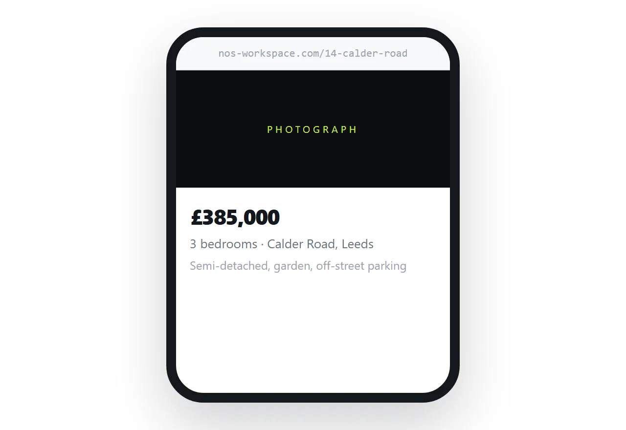 A property page on a phone showing the main photograph, price and bedrooms without scrolling.
