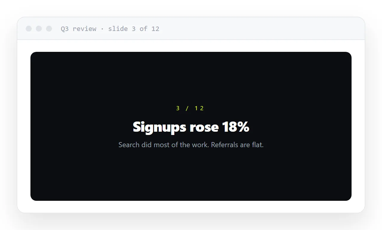 A Claude HTML slide after the word-count rule: one claim, one supporting line, readable from the back.