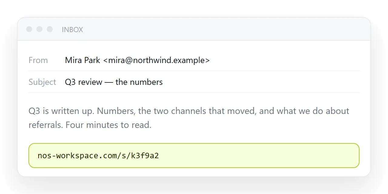 A short plain email carrying one link, with the full page living at its own address.