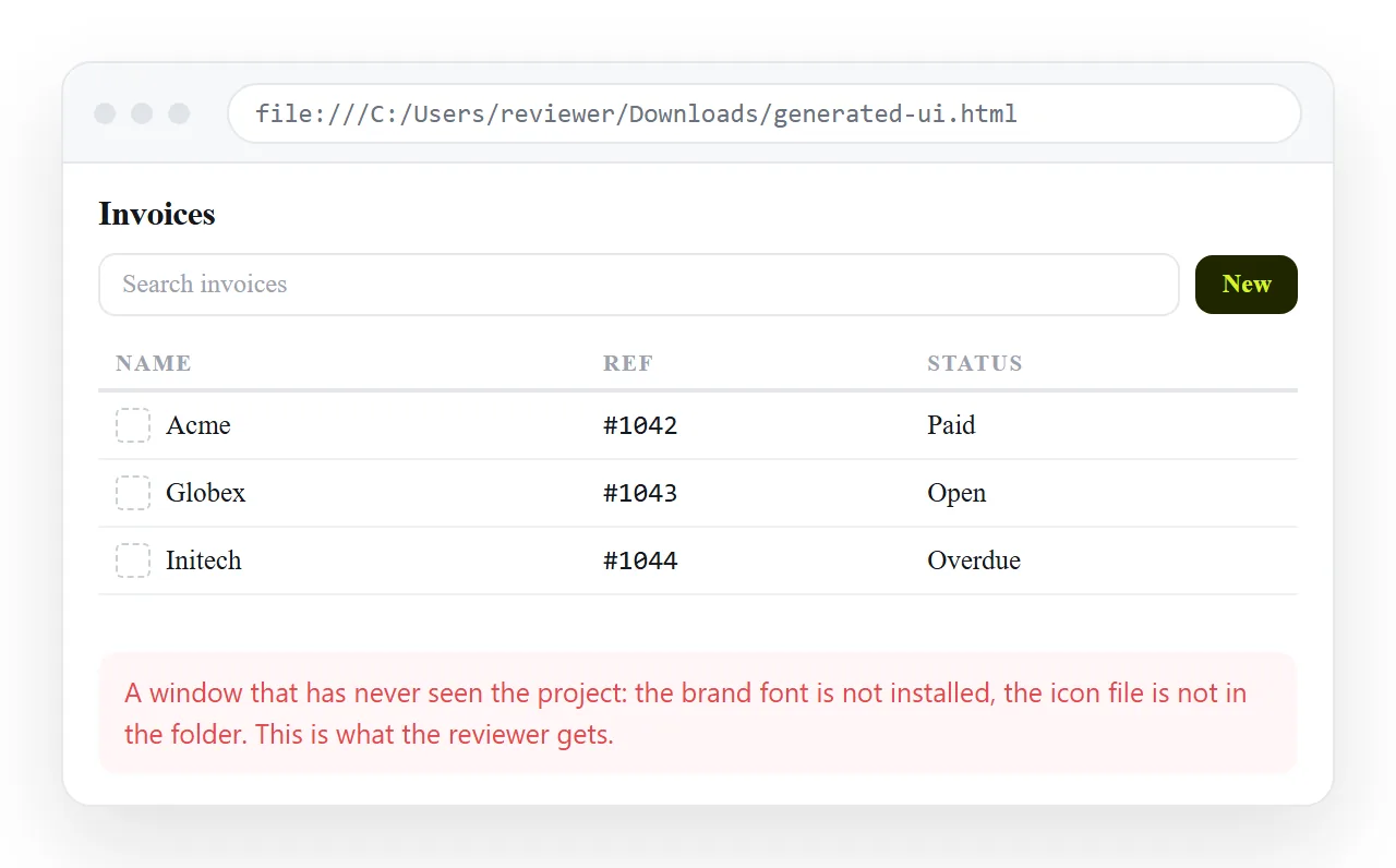 The file rendered in a window that has never seen the project, which is what a reviewer gets.