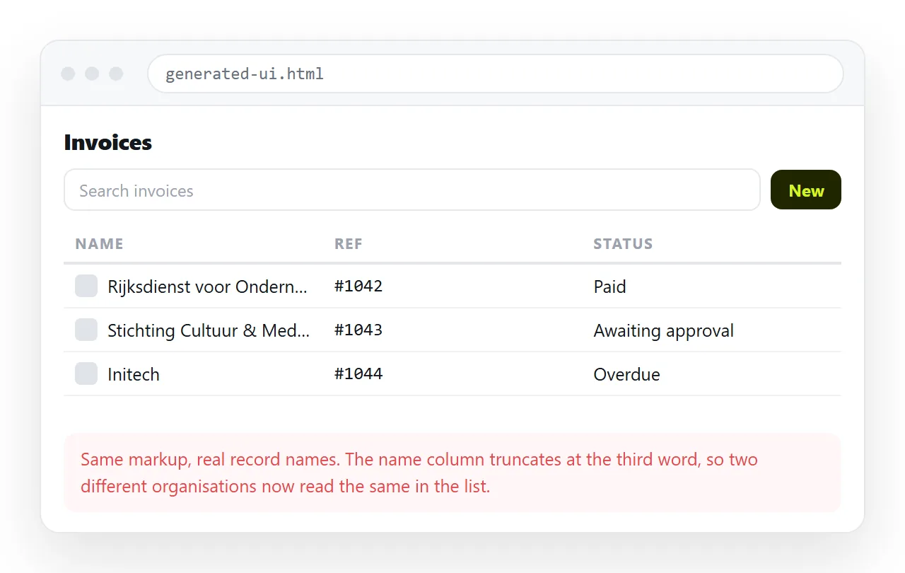 The same interface with real record lengths in place of the generated sample text.