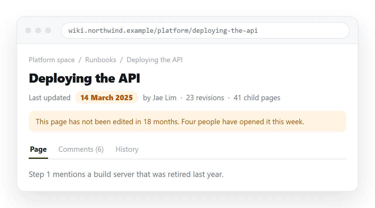 A wiki page header showing a last updated date more than a year old.