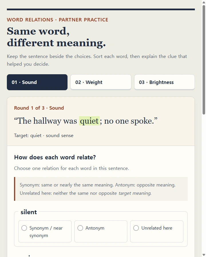 Same word, different meaning Classroom activity