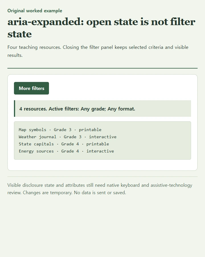 aria-expanded: open state is not filter state