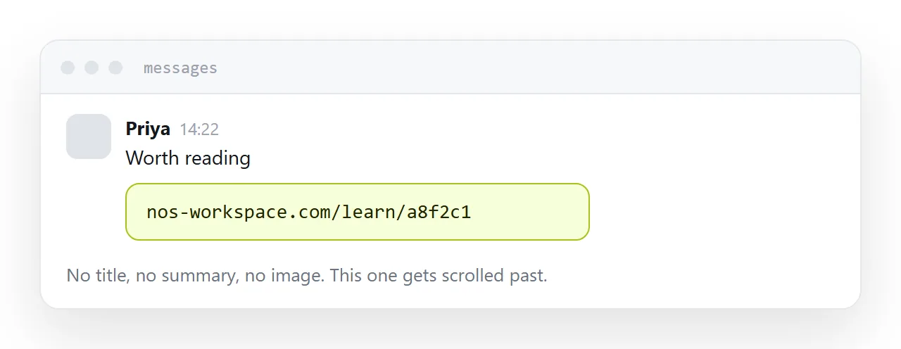 The same link shared without metadata, showing only the address.