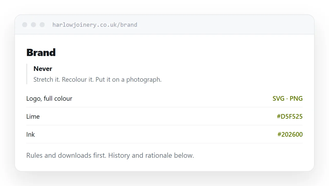 A guidelines page with downloads and rules above, reference material below.