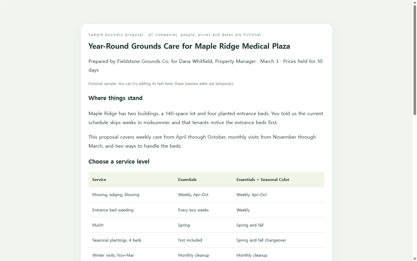 Year-Round Grounds Care for Maple Ridge Medical Plaza — fictional sample