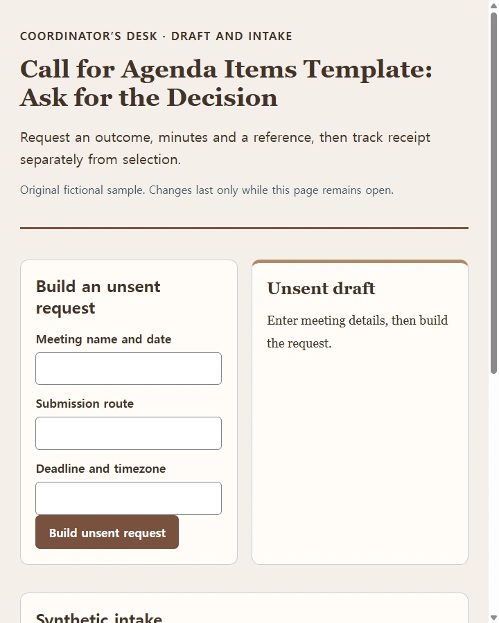 Call for Agenda Items Template: Ask for the Decision