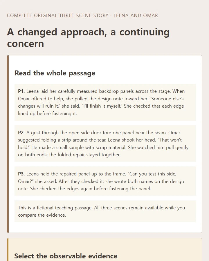 Compare beginning and ending evidence from a complete original story