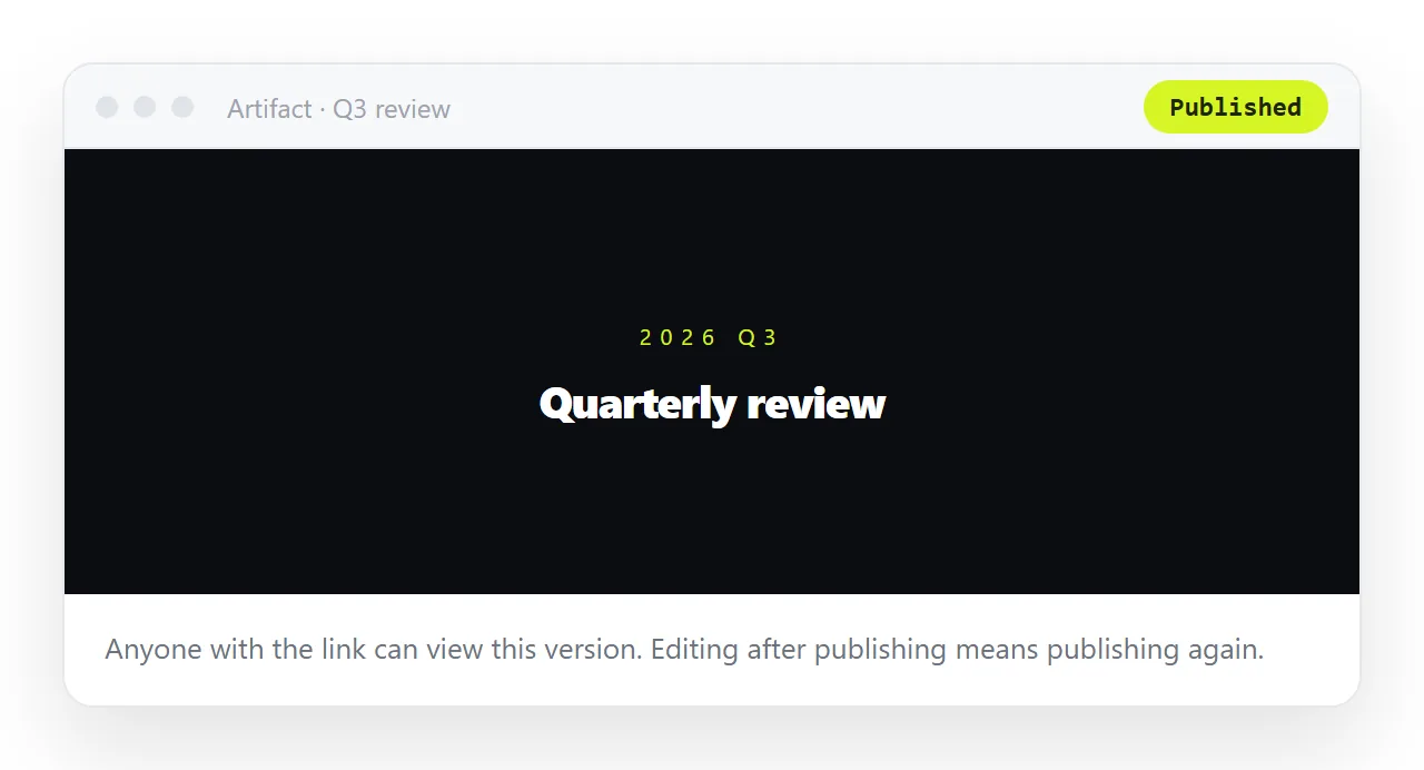Route one, published. Anyone with the link sees this version. Editing later means publishing again.