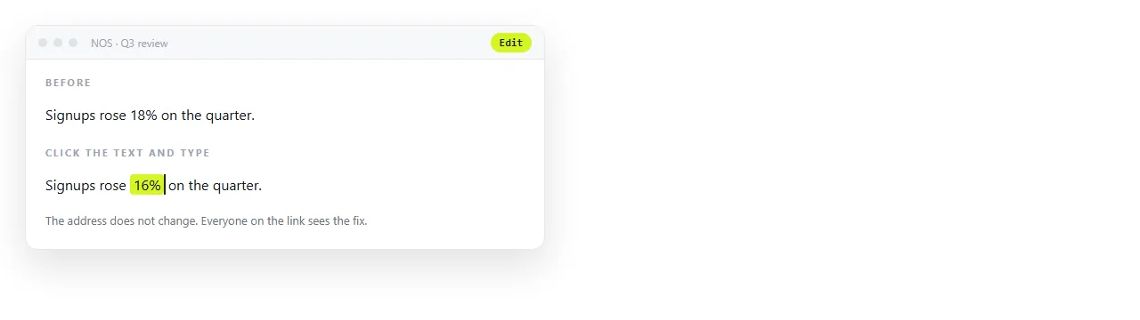 Correcting a number by clicking it in the document. The link continues to point at the same page.