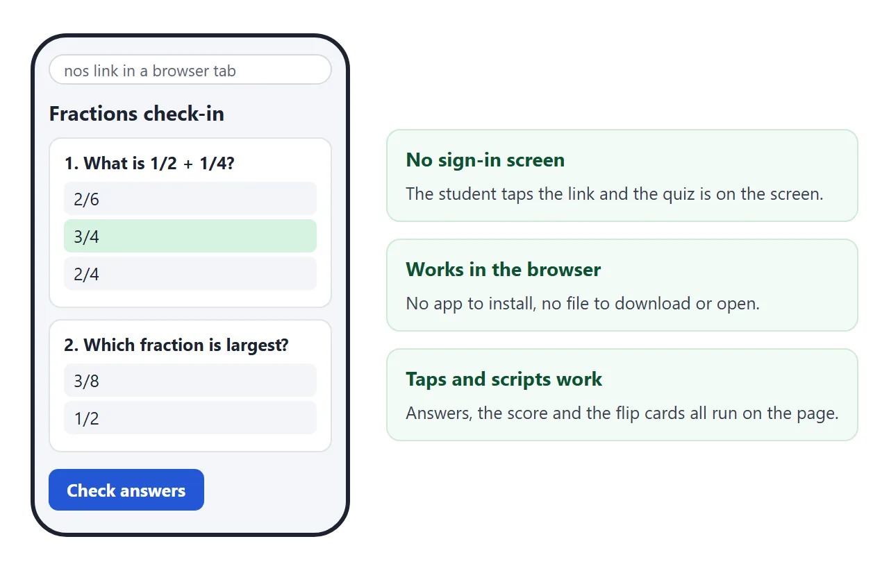 What a student sees after tapping the link on a phone.