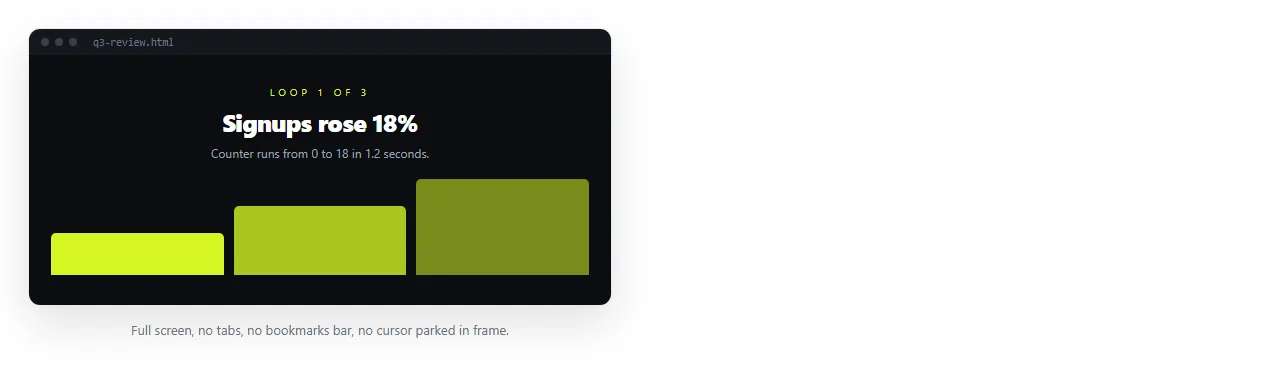 An animated HTML page playing in a clean browser window with no toolbars in frame.