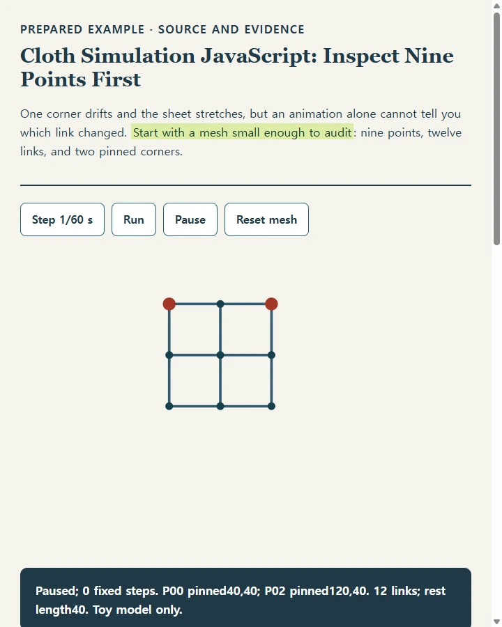 Cloth Simulation JavaScript: Inspect Nine Points First