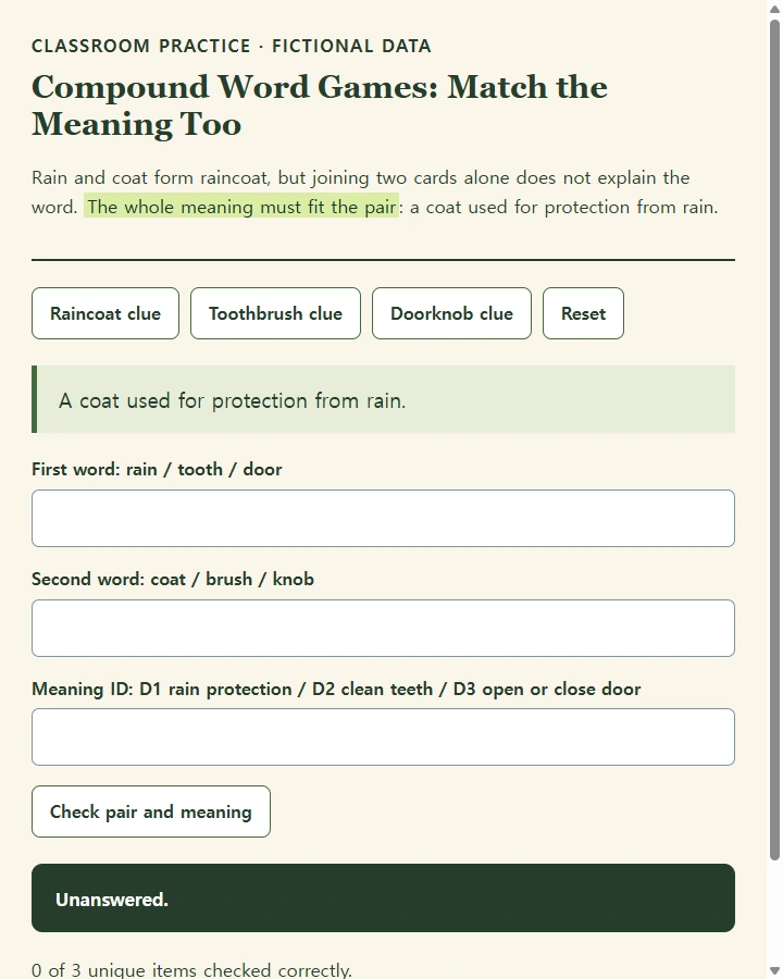 Compound Word Games: Match the Meaning Too