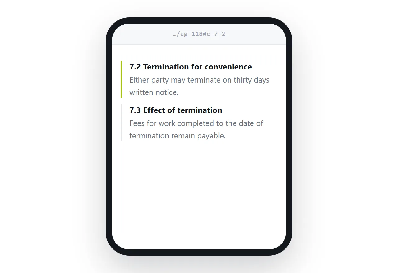 A phone screen opened directly at clause 7.2, the heading at the top of the view.