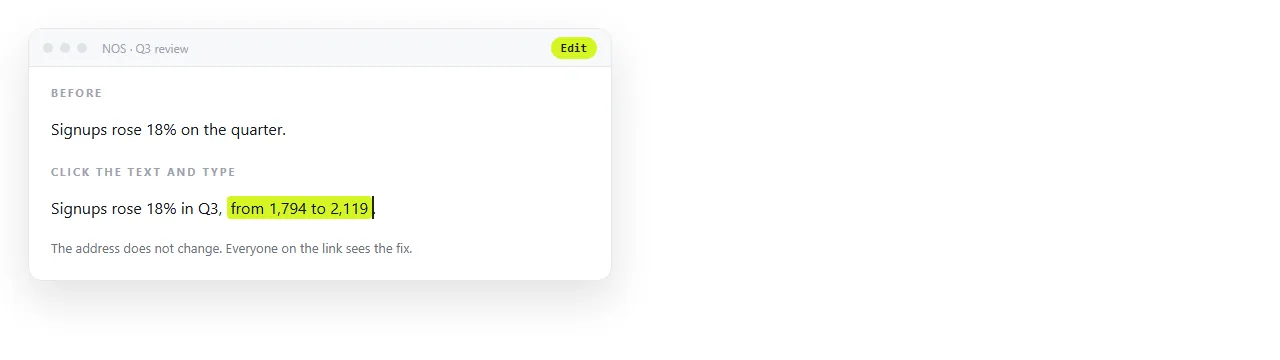 Typing over a heading in the rendered page, with no code editor open.