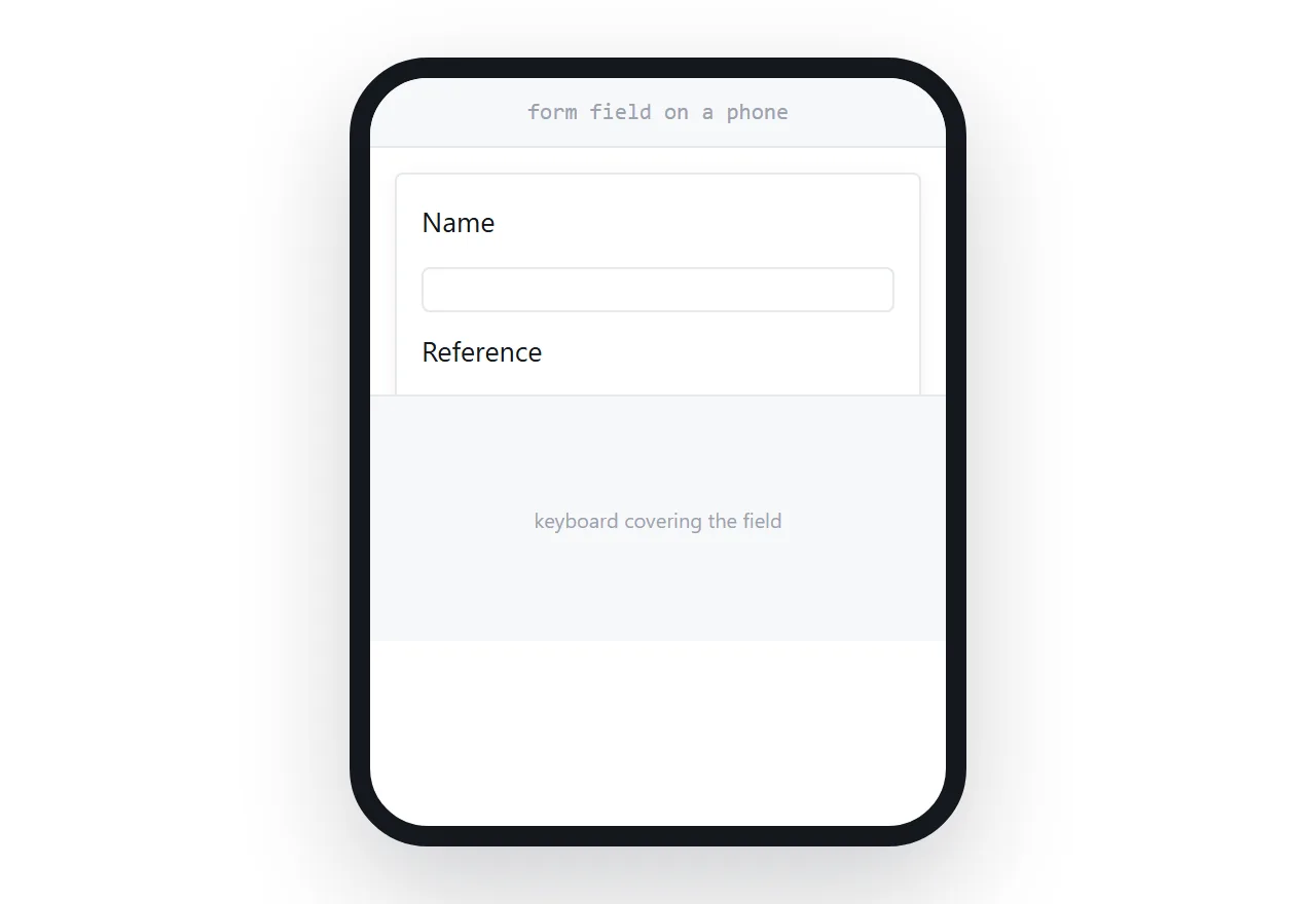 A form field in a document on a phone, with the keyboard covering the field.