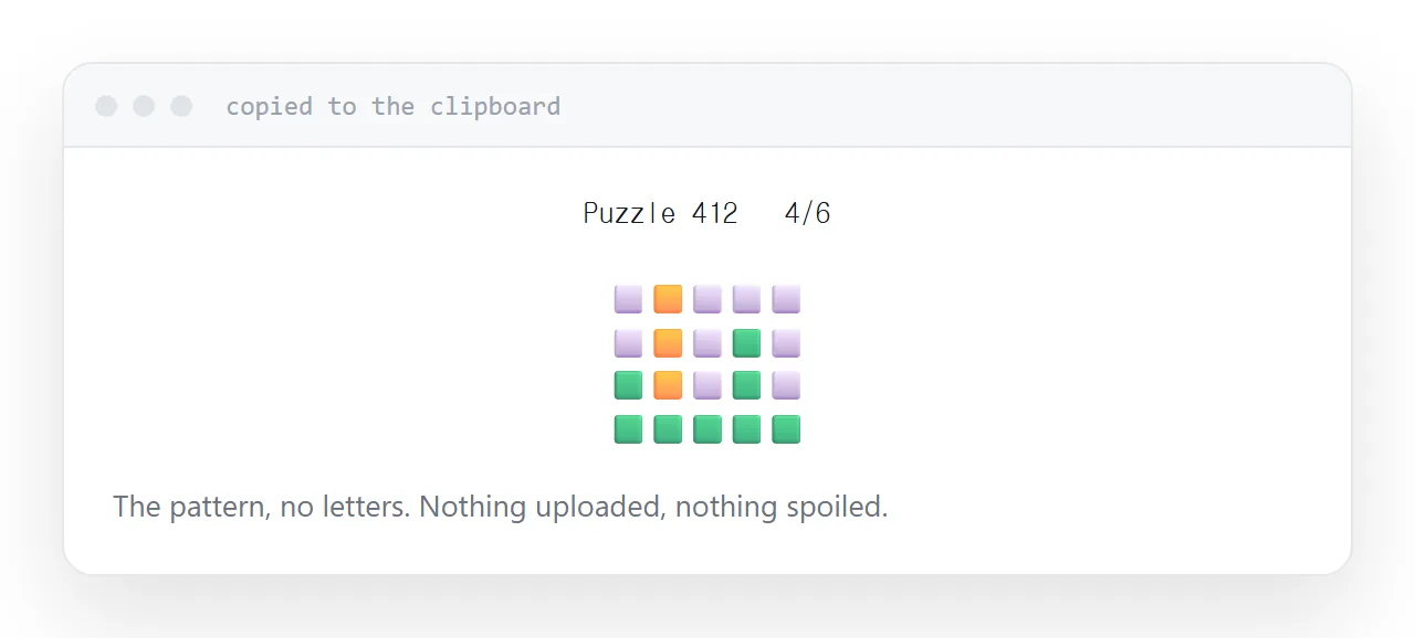 A generated share result showing coloured squares with no letters.