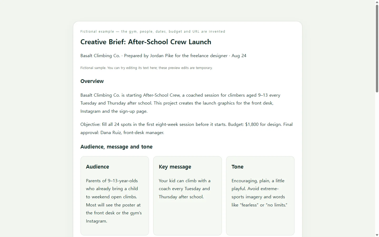 Creative Brief: After-School Crew Launch — fictional sample