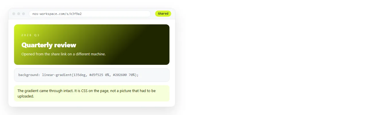 The same page opened from a share link, with the gradient intact.