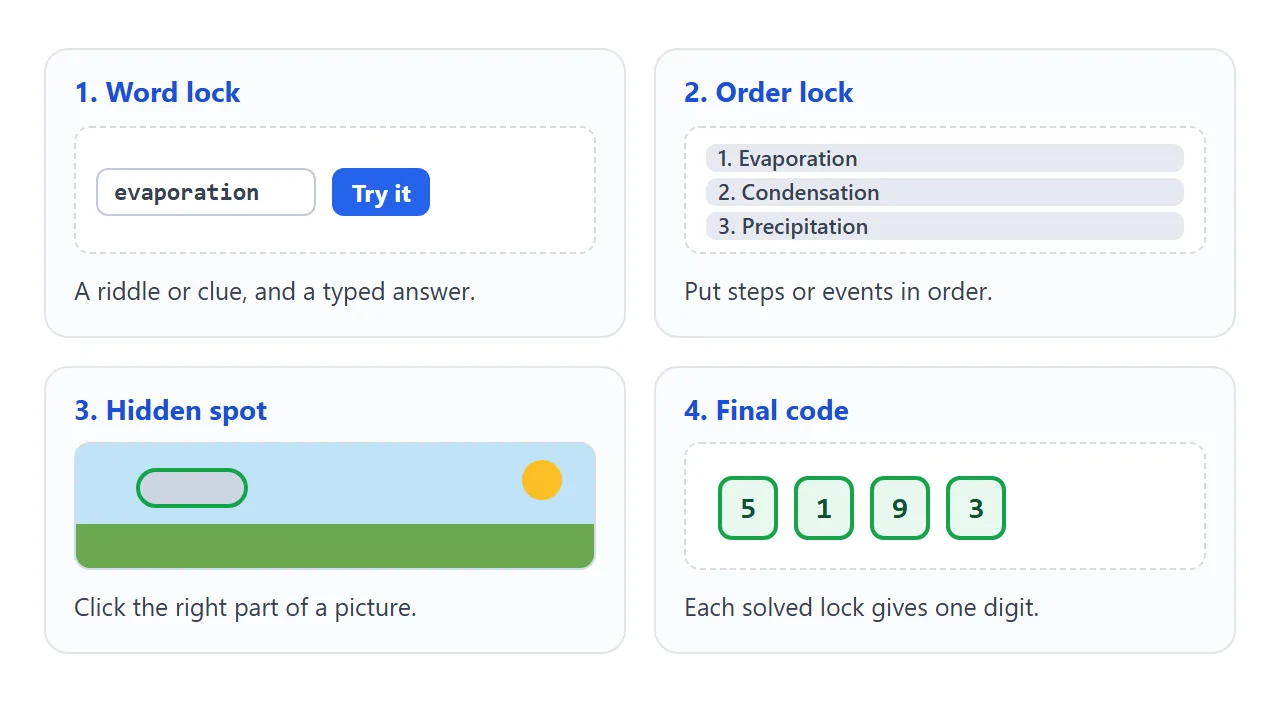 Four kinds of lock that work in one self-contained page.