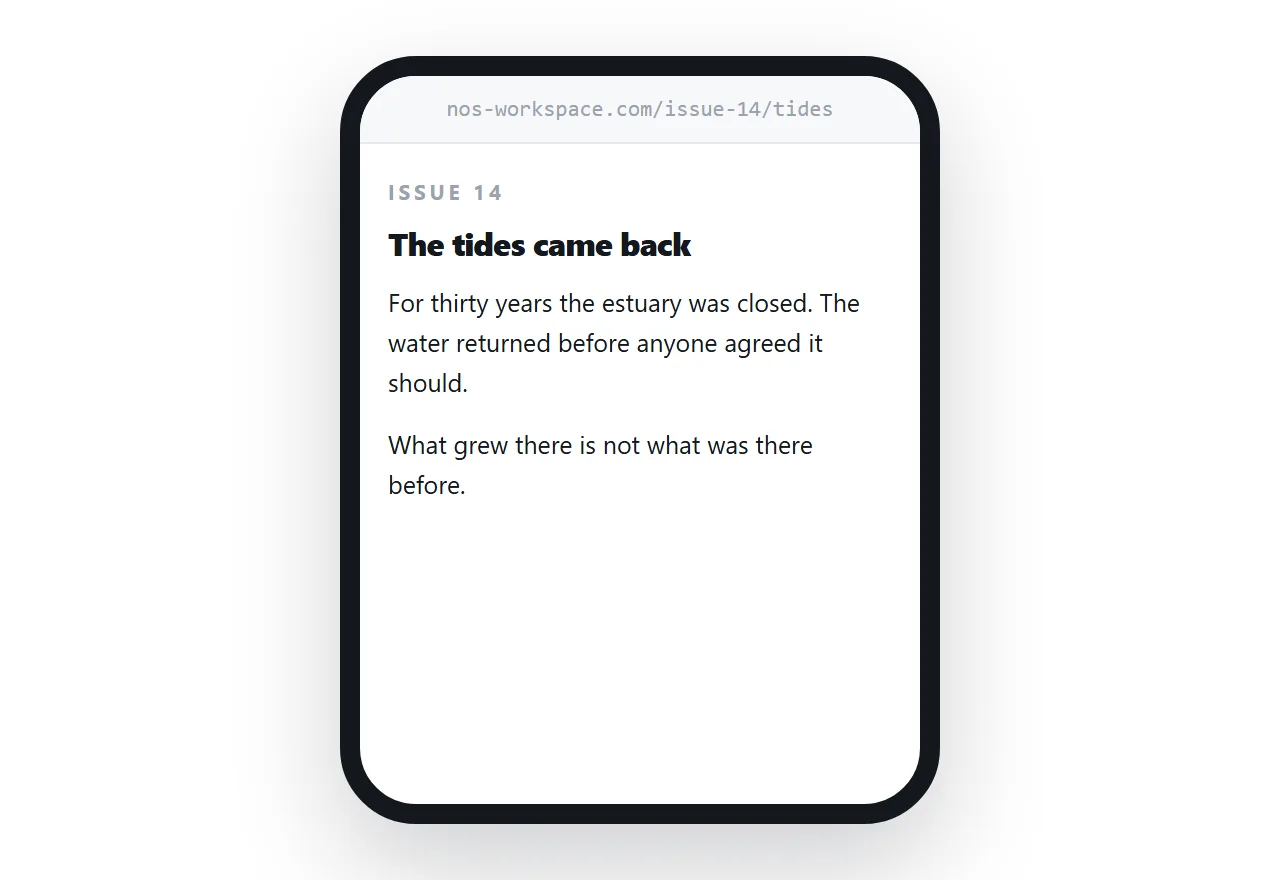 An article page on a phone. Text reflows to the screen with the issue contents one tap away.