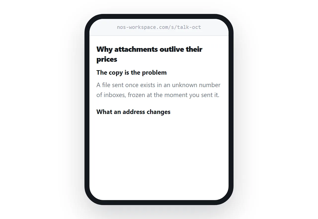 A reading version of a presentation on a phone, with the argument written out under each heading.