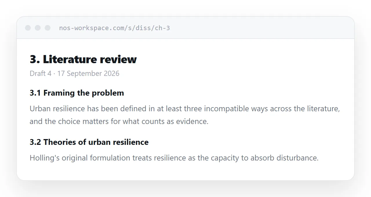 A dissertation chapter in a browser. Chapter heading, a dated draft note, and the text below.
