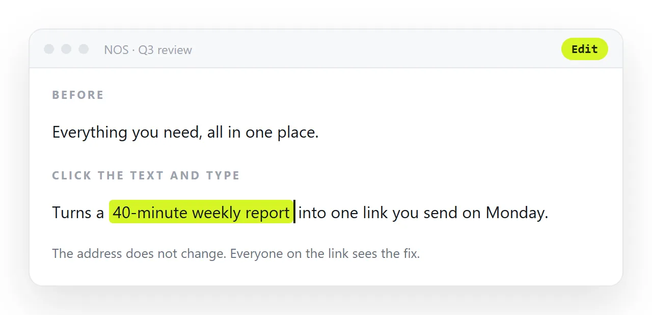 A general benefit line replaced with a specific claim, edited directly in the page.