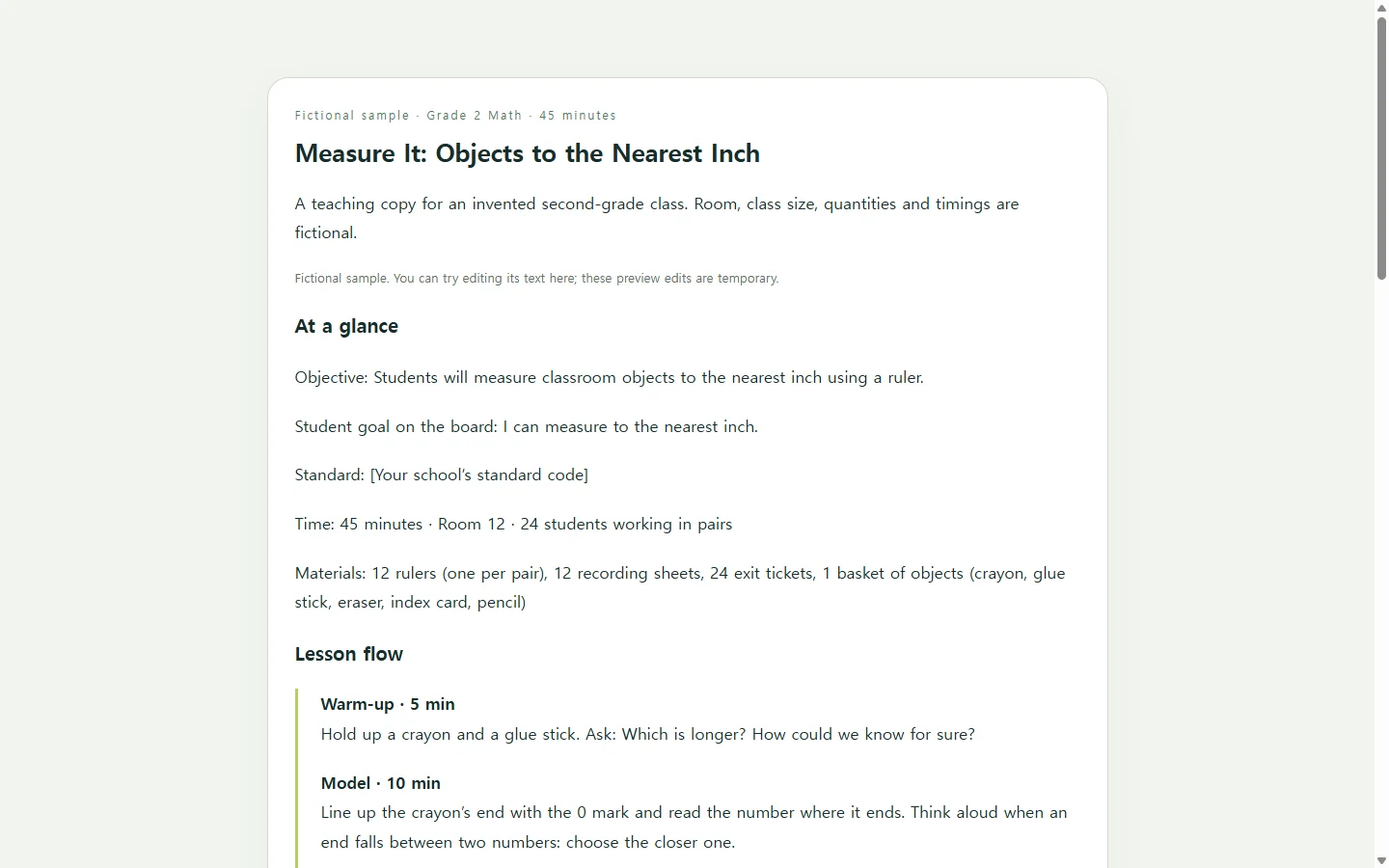 Measure It: Objects to the Nearest Inch — fictional sample