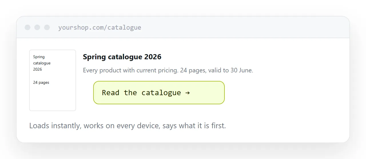 A page section with a first-page preview, two lines of description and a link.