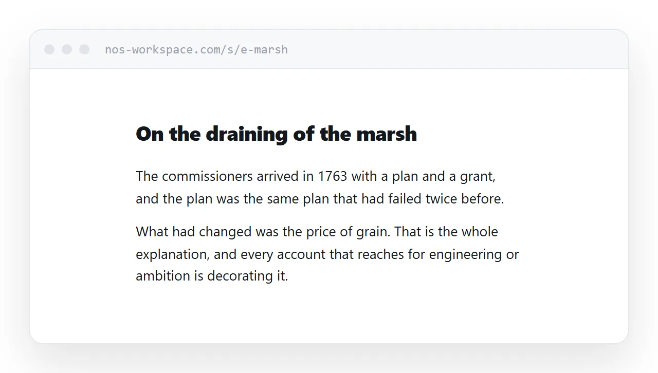 An essay in a browser. A narrow centred column of text with a title above it.