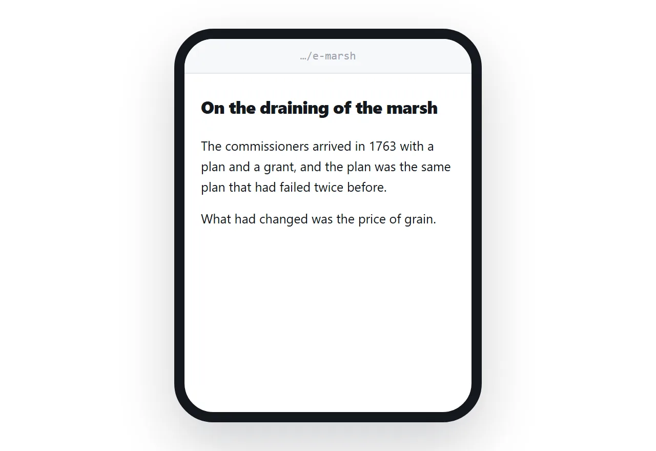 The same essay on a phone. The column fills the screen with comfortable margins.