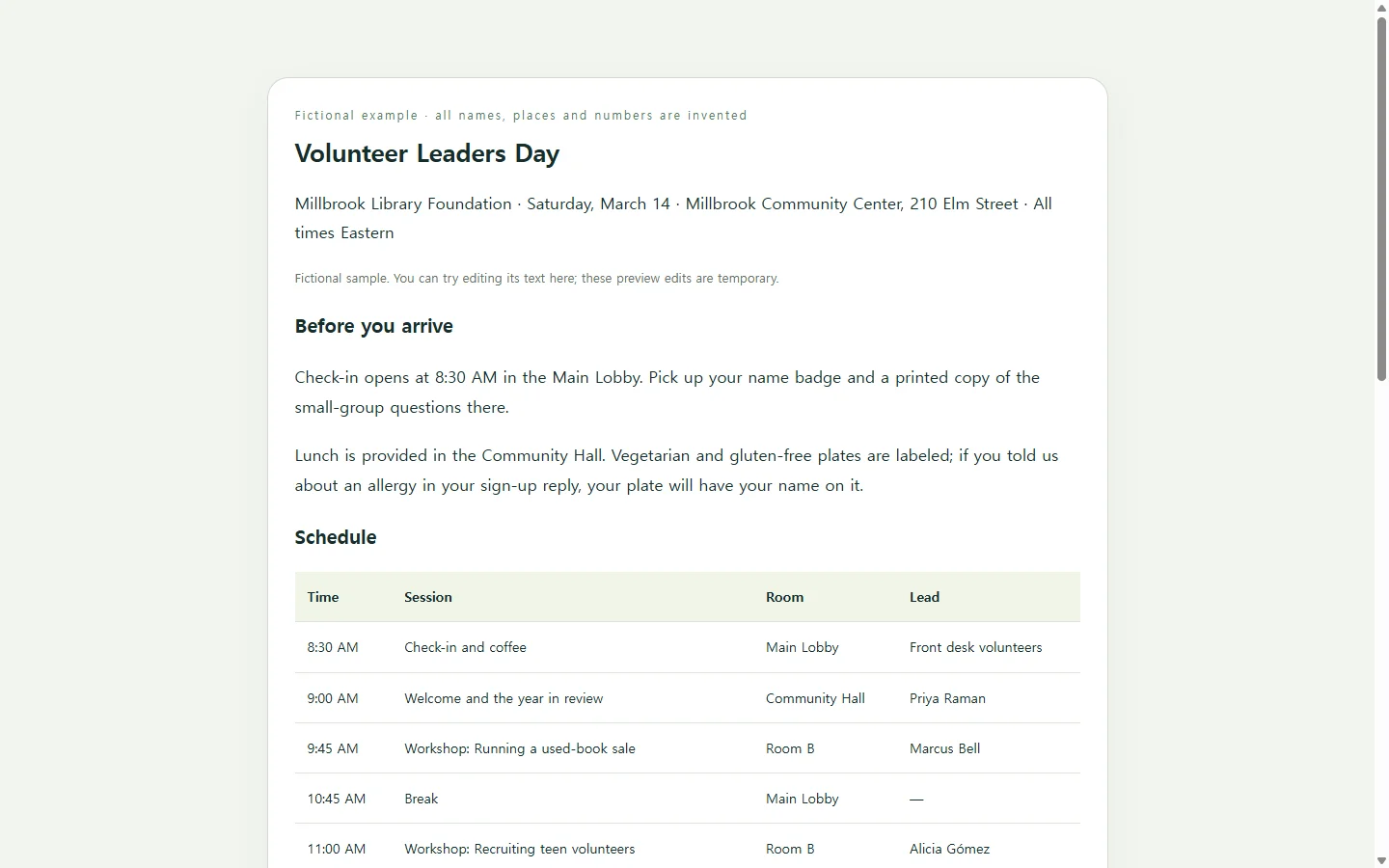 Volunteer Leaders Day — fictional sample