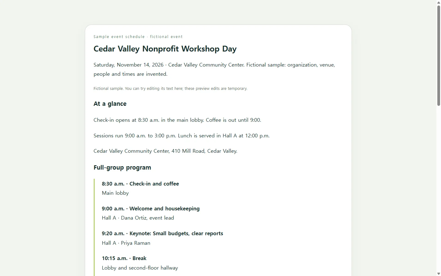 Cedar Valley Nonprofit Workshop Day — fictional sample