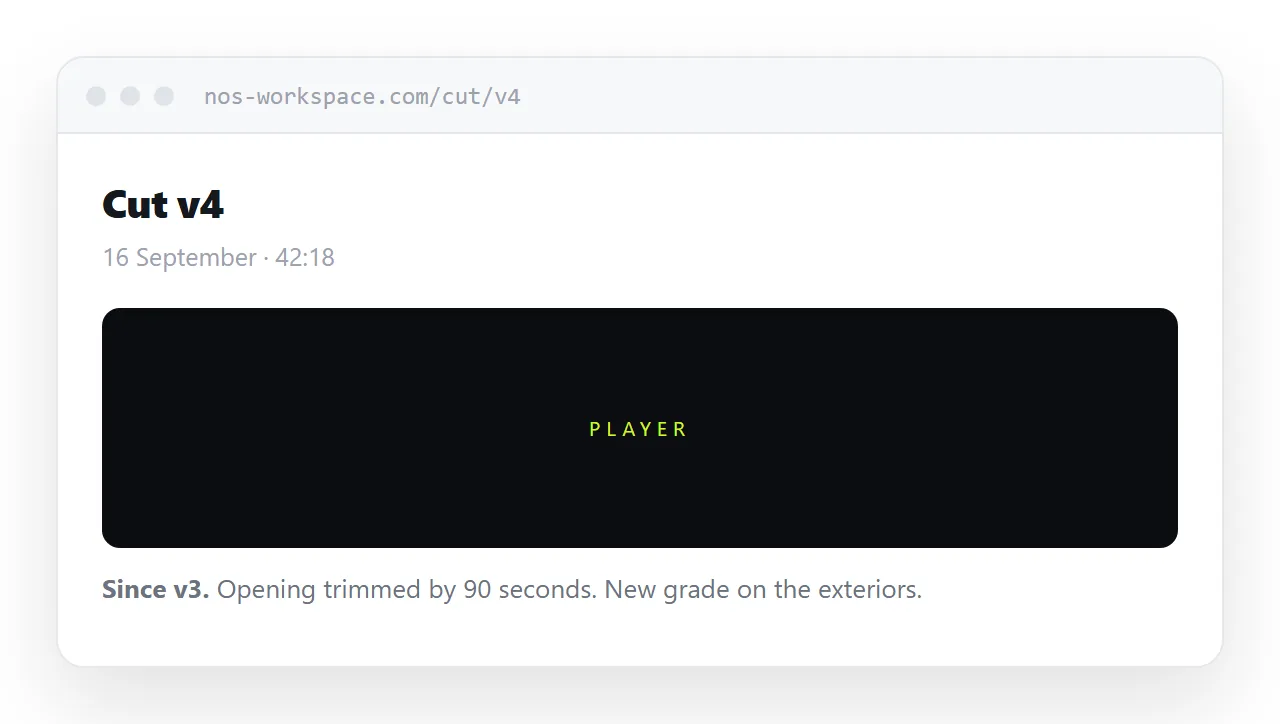 A review page showing the cut with its version and date, and a note of what changed.