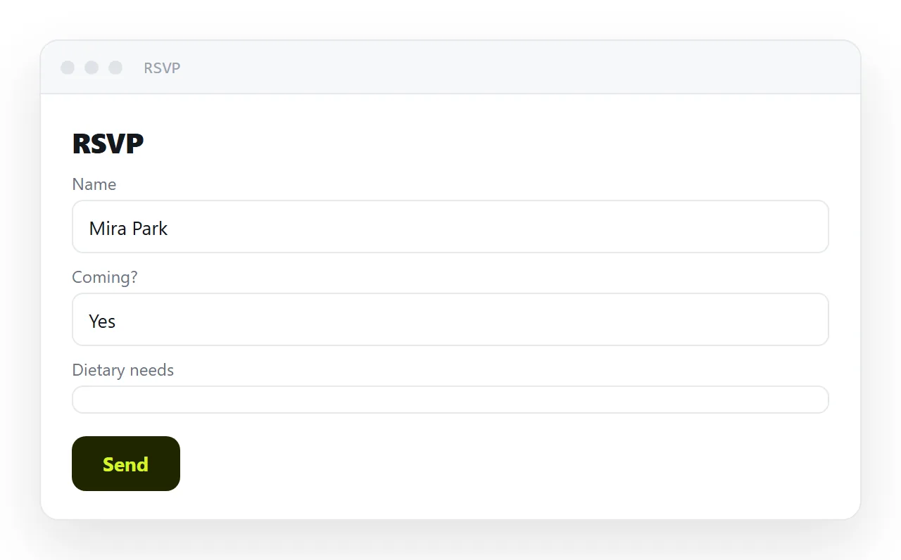 An HTML form as a page. The hard part is not the fields, it is where the answers go.