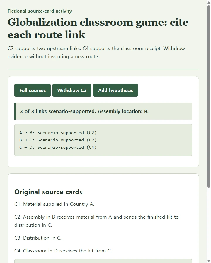 Globalization classroom game: cite each route link