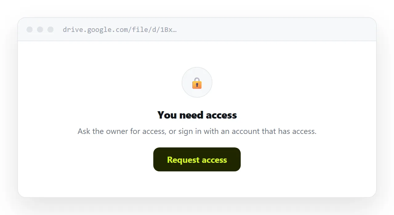 A Drive link opened by an outsider, showing a request-access screen.