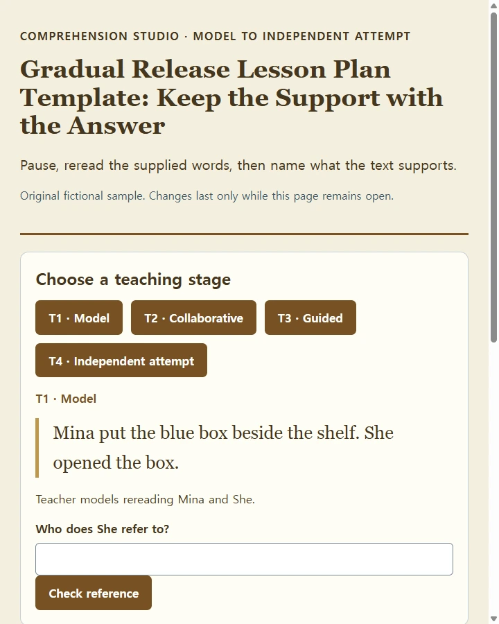 Gradual Release Lesson Plan Template: Keep the Support with the Answer
