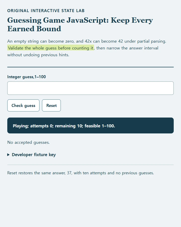 Guessing Game JavaScript: Keep Every Earned Bound