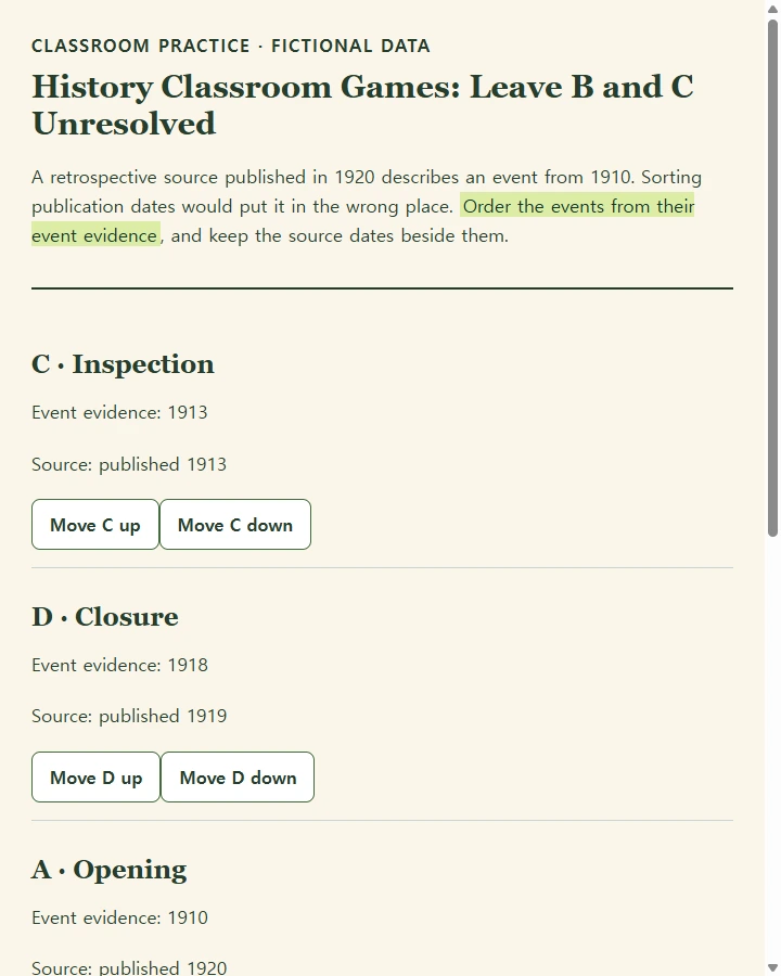History Classroom Games: Leave B and C Unresolved