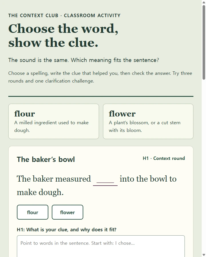 Choose the word, show the clue