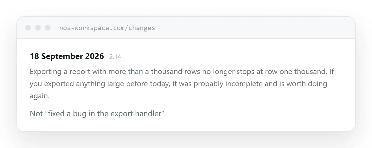 A changelog entry written from the user's point of view, with a date and an anchor link.